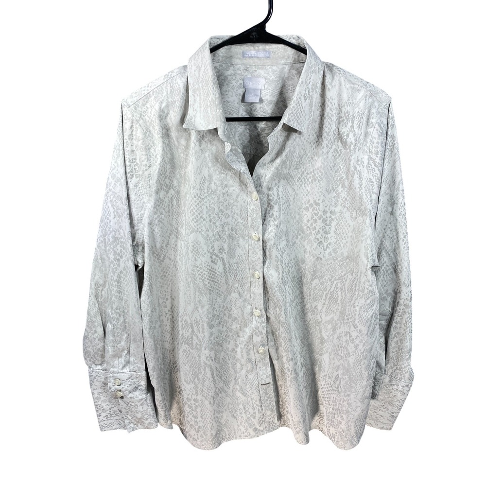 Chico's Shirt Blouse Womens 3 Size 16 No-Iron Coolmax Stretch Snakeskin Print